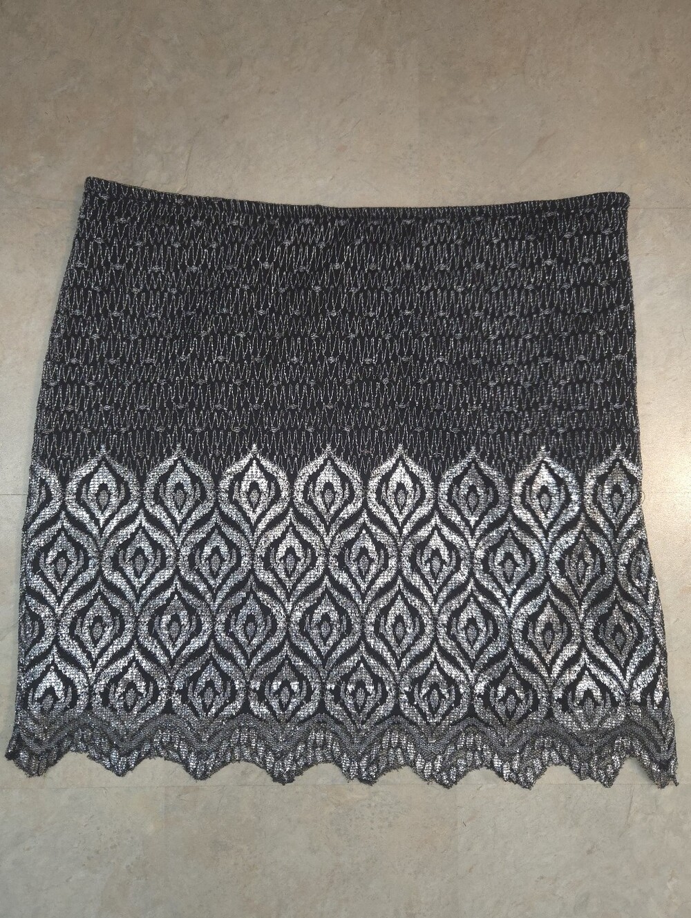 Free People Black And Silver Metallic Scalloped Lace Overlay Mini Skirt Size 6